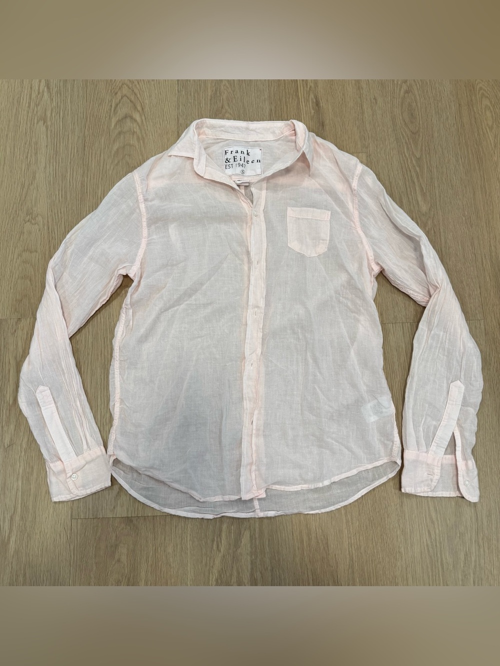Frank & Eileen Pale Pink Sheer Cotton Button Down Long sleeve